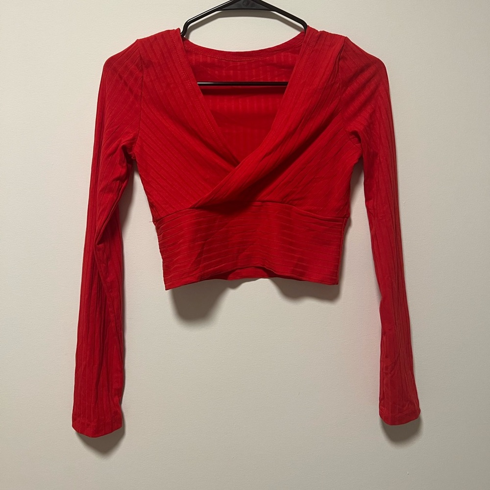 🔥Red V-Neck Ribbed Women's Top - Picture 4 of 5
